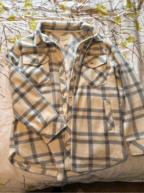 Thread & Supply Cream and Gray Plaid Button-Down Shacket